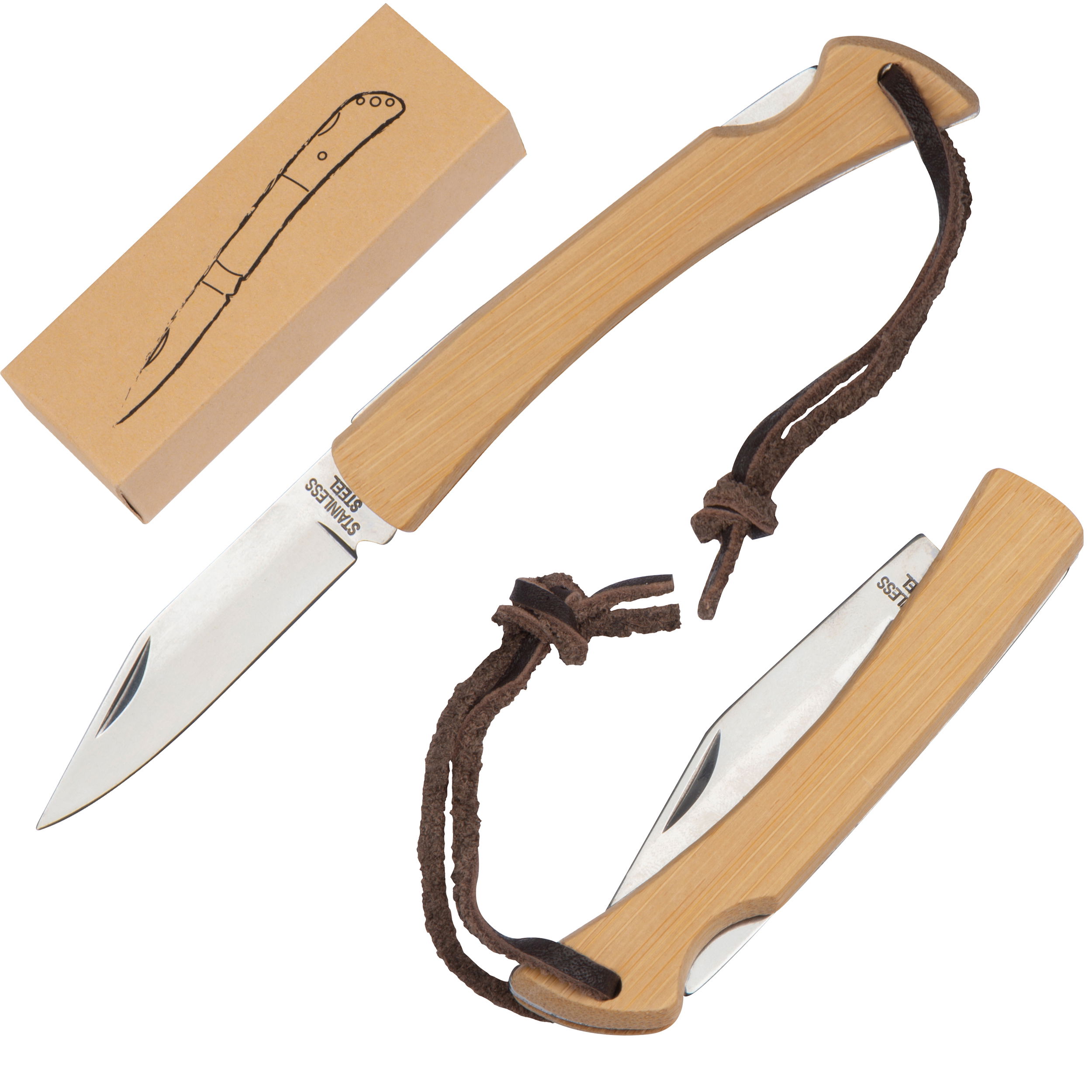 Couteau de poche en bambou et boucle de suspension