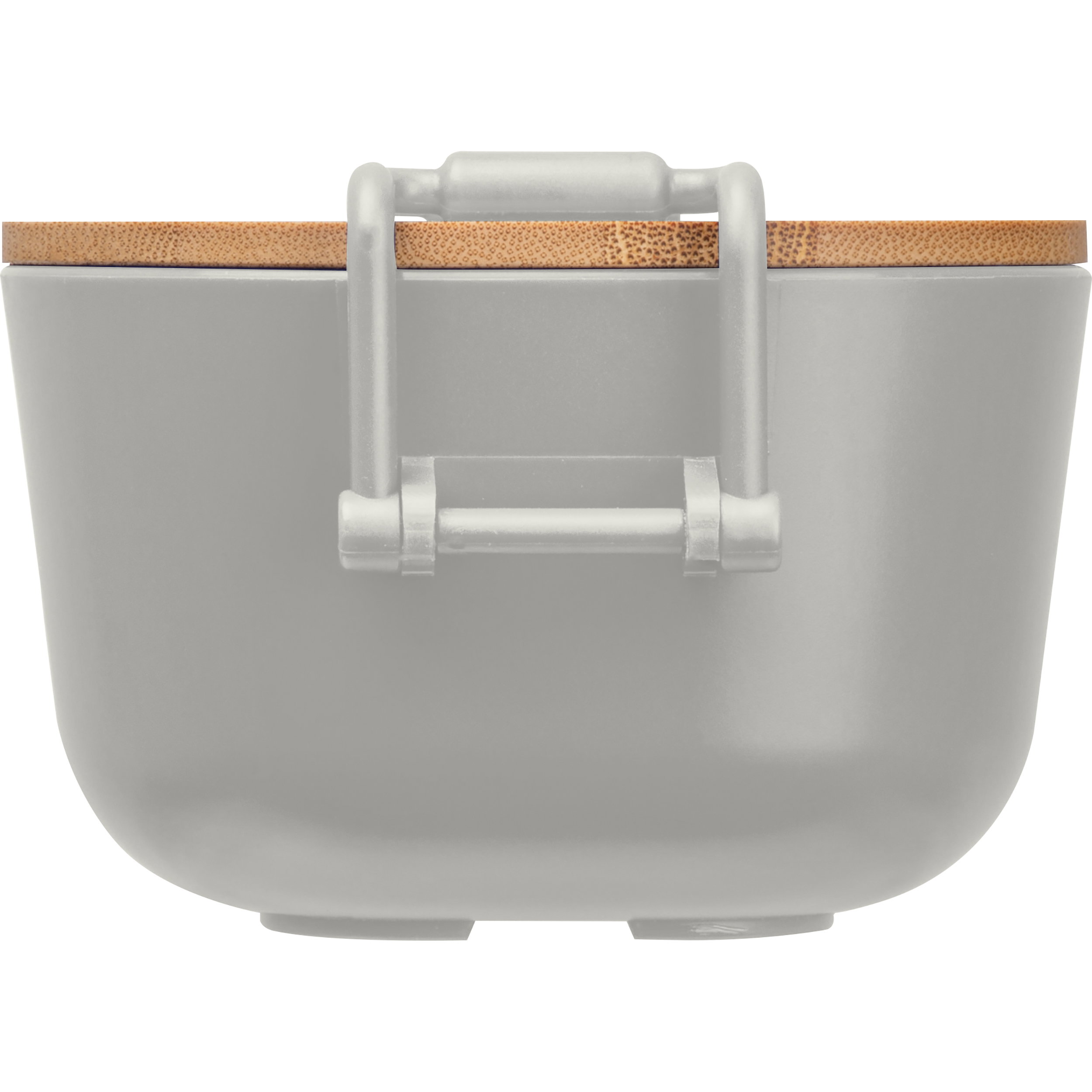 Lunchbox with bamboo lid and clamp closure.