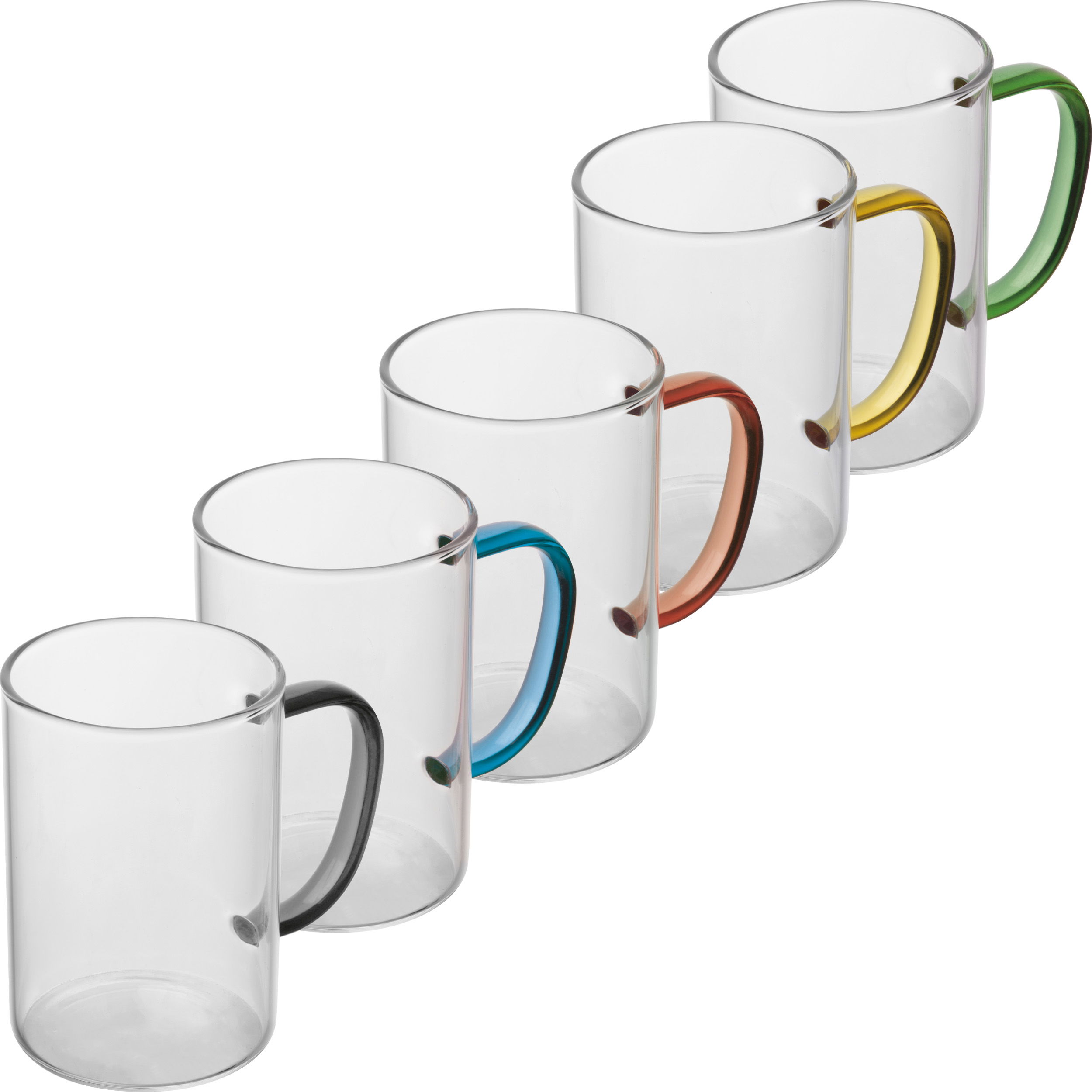 glass mug with coloured handle