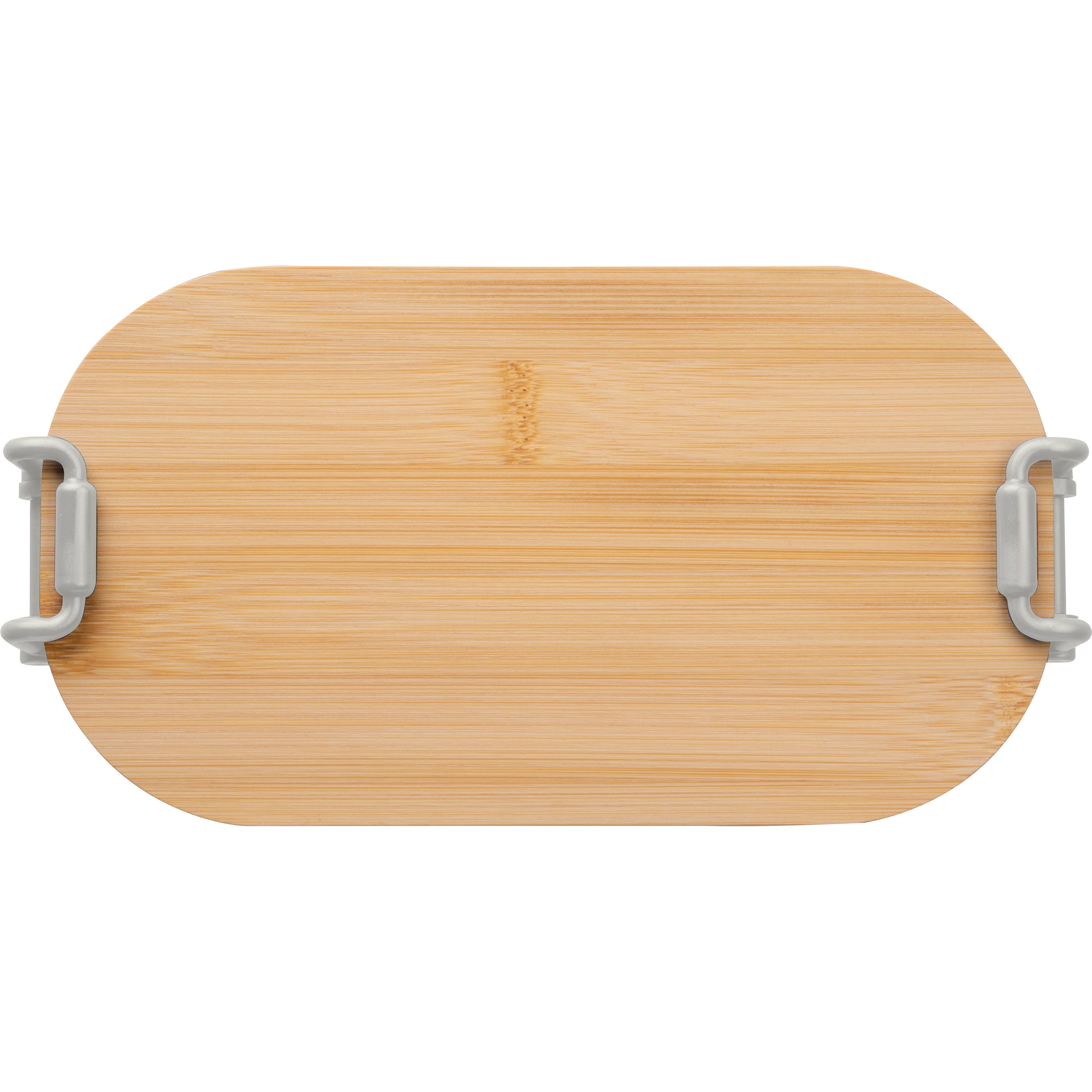 Lunchbox with bamboo lid and clamp closure.