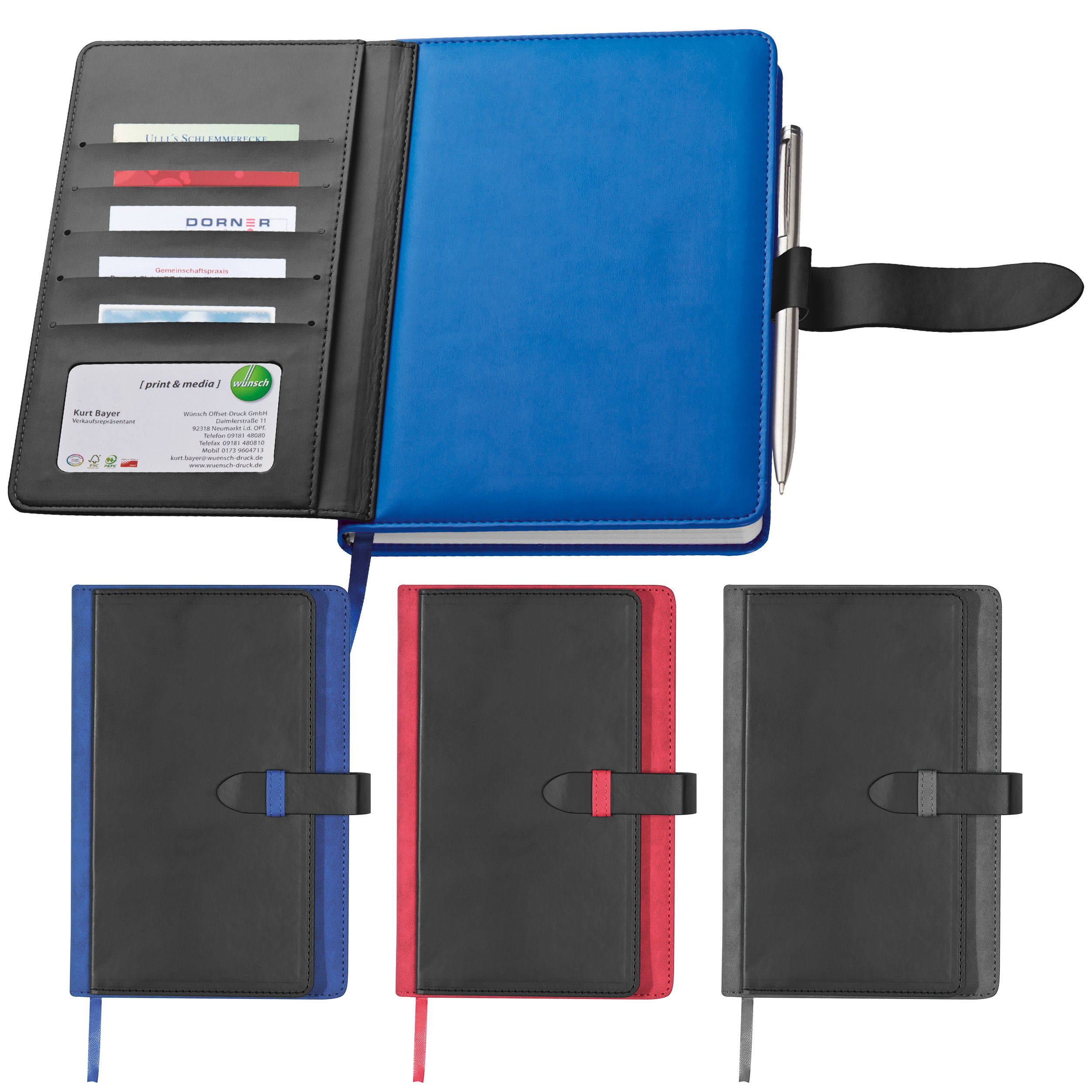 Carnet A5 avec fonction porte-cartes de visite