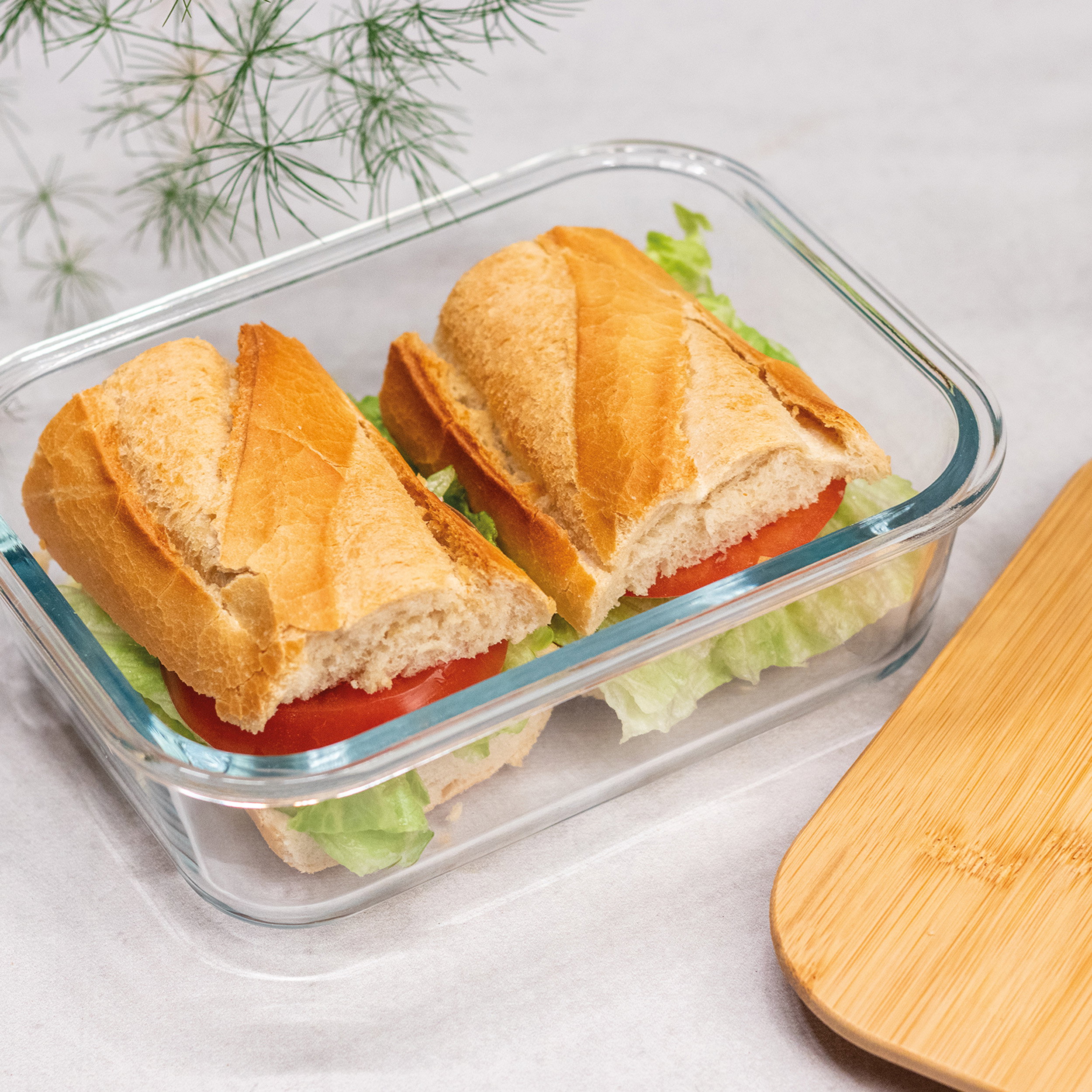Reflection Lunch Box Glass lunchbox with bamboo lid | transparent | 8183466