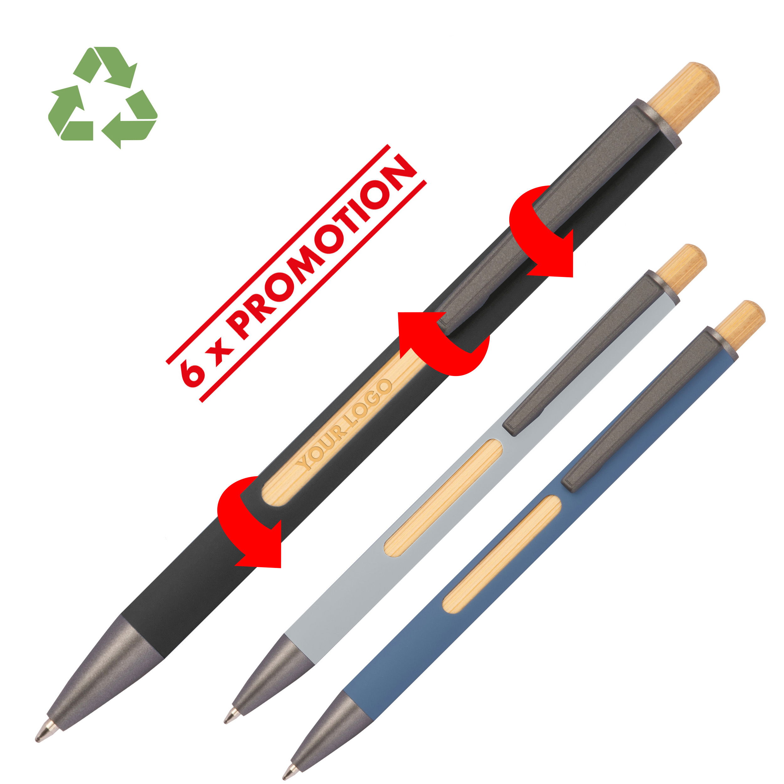 Stylo à bille en aluminium recyclé, fenêtre en bambou incluse