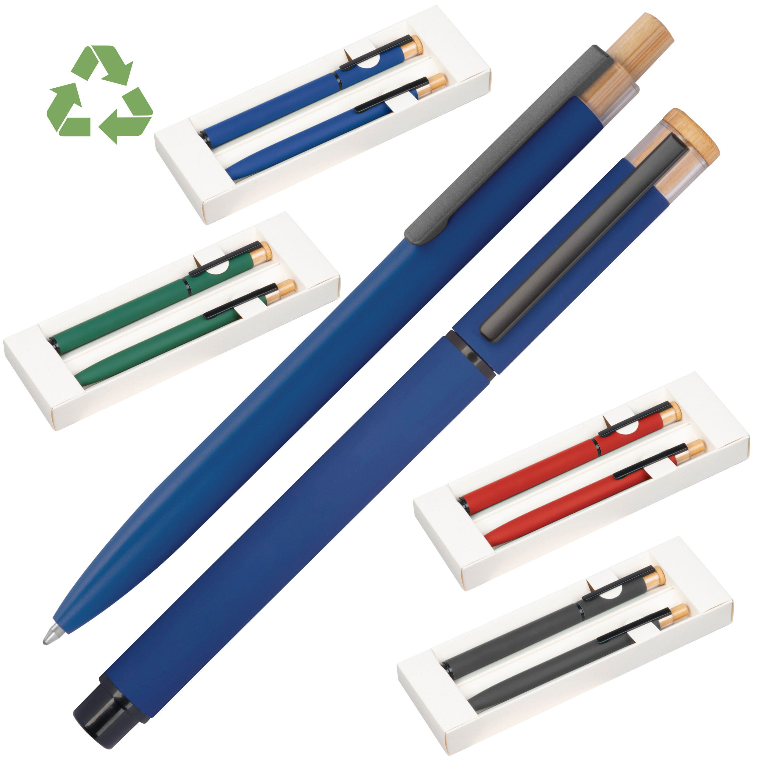 Set d'écriture avec stylo à bille et roller en aluminium recyclé