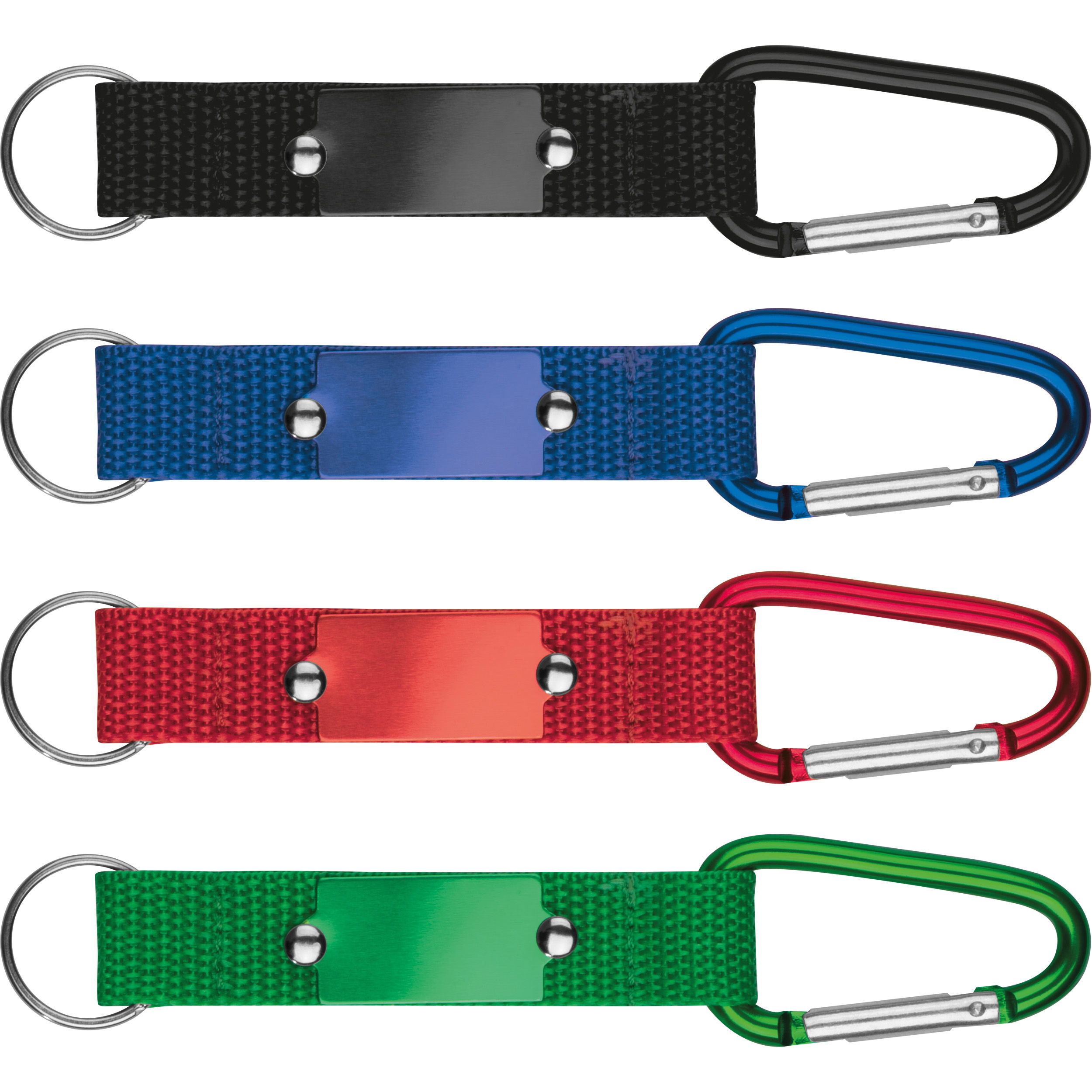 Keyring pendant with carabiner and metal plate