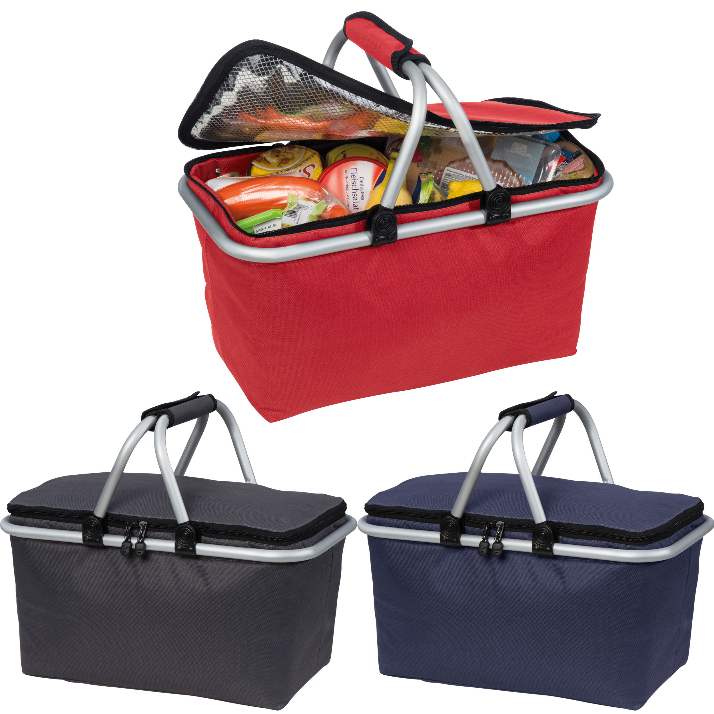 Foldable polyester shopping basket with insulating function
