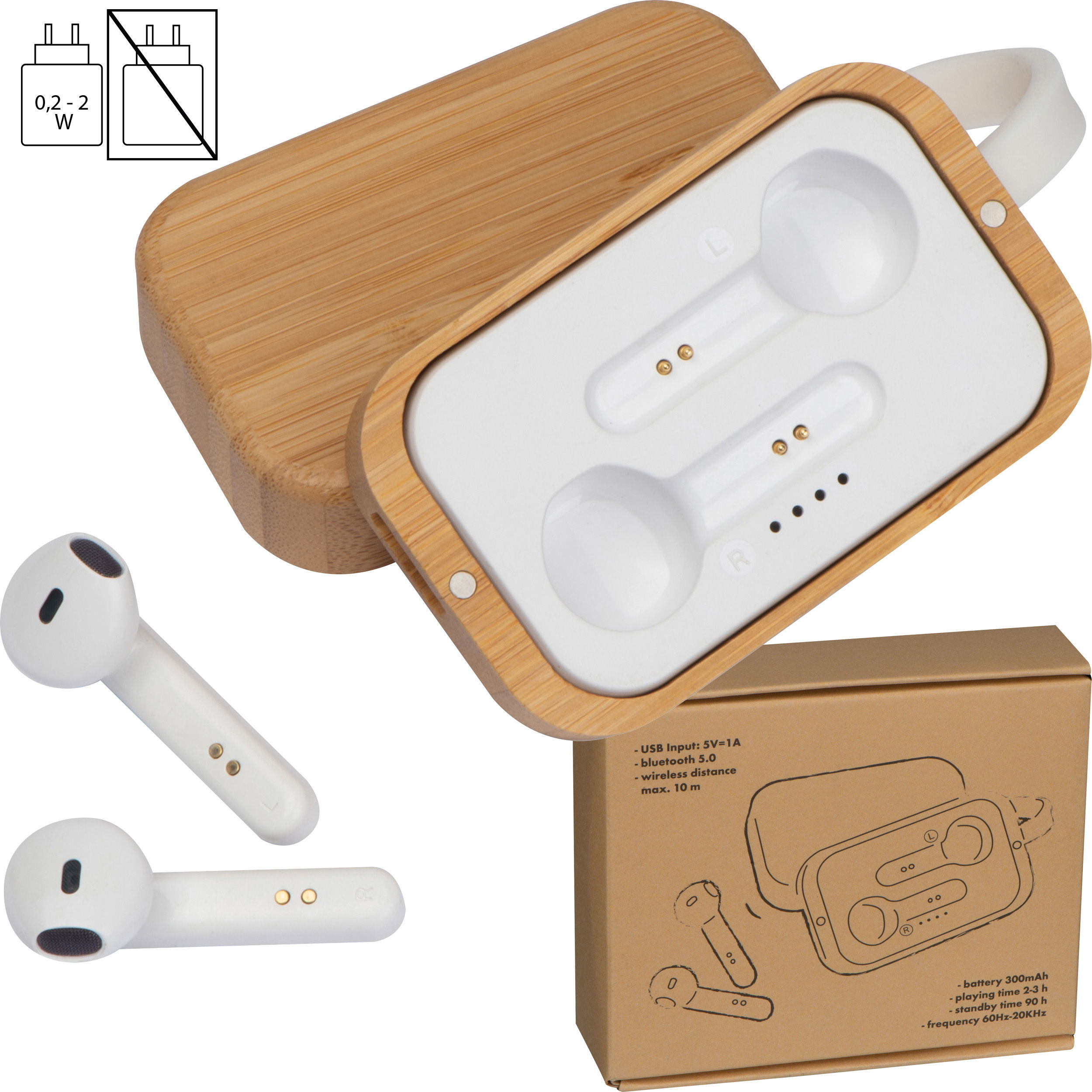 Inearphones in a bomboo box