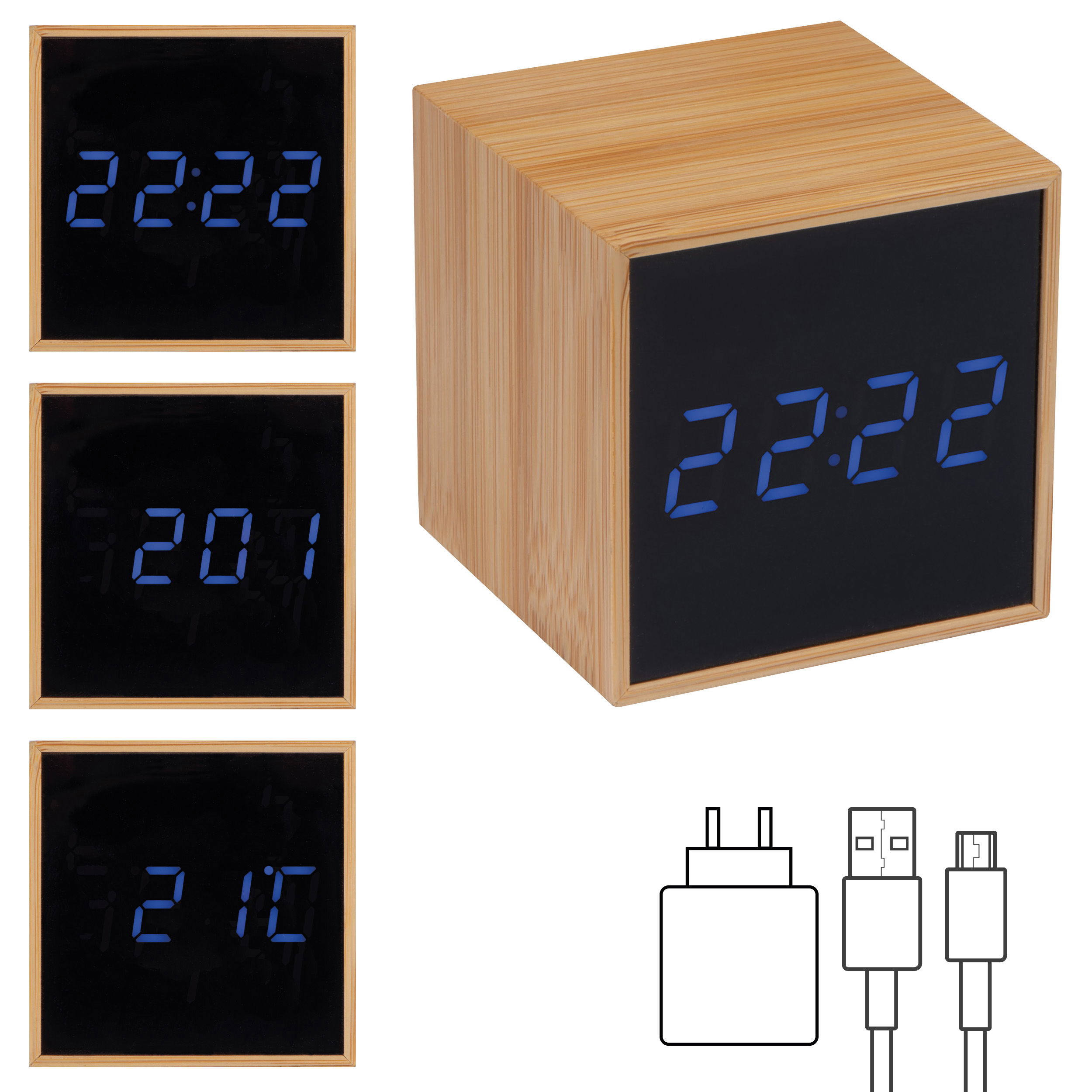Horloge de table avec affichage noir et affichage LED bleu