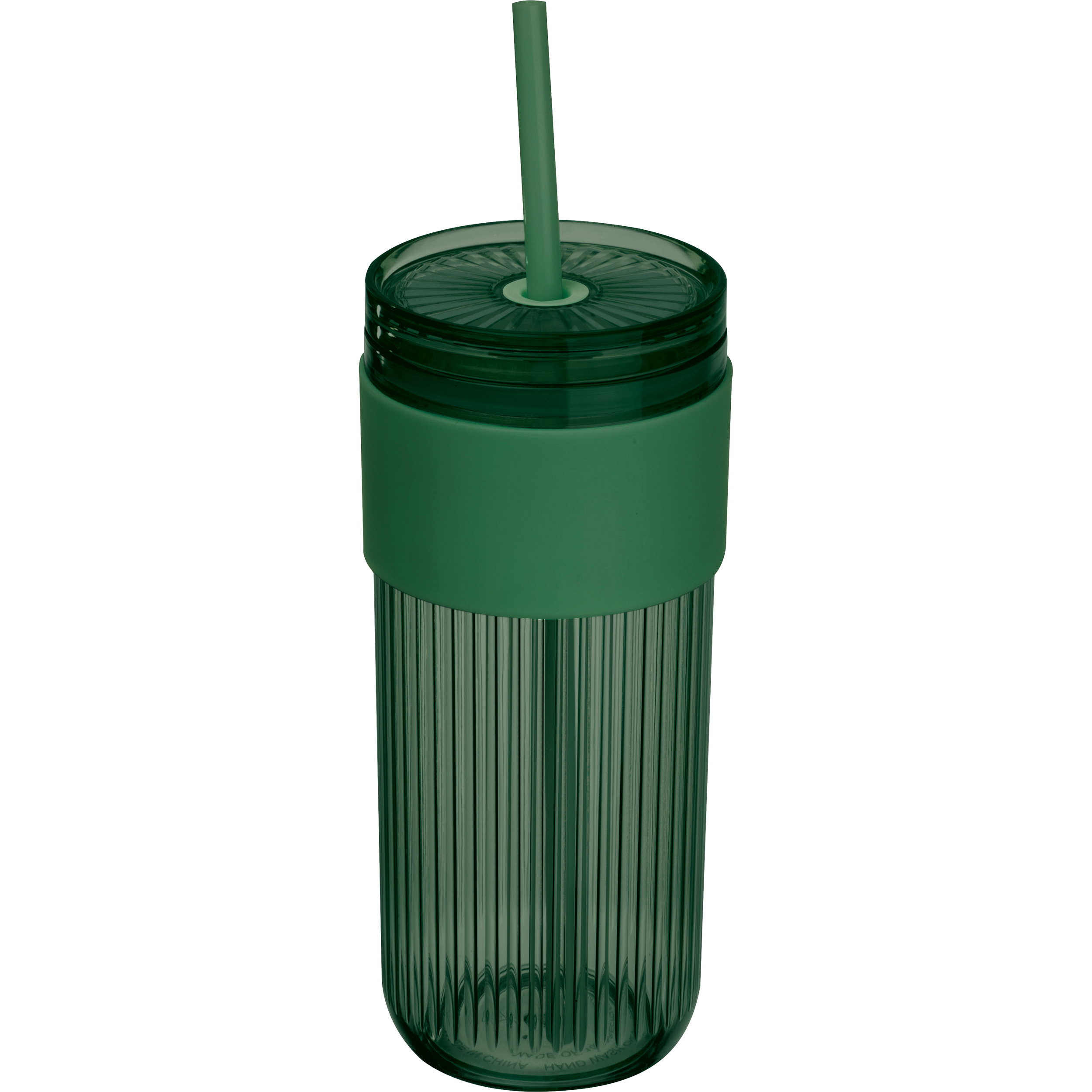 Ribbed cup with straw – 660ml SOLEDAD | green | 8552909