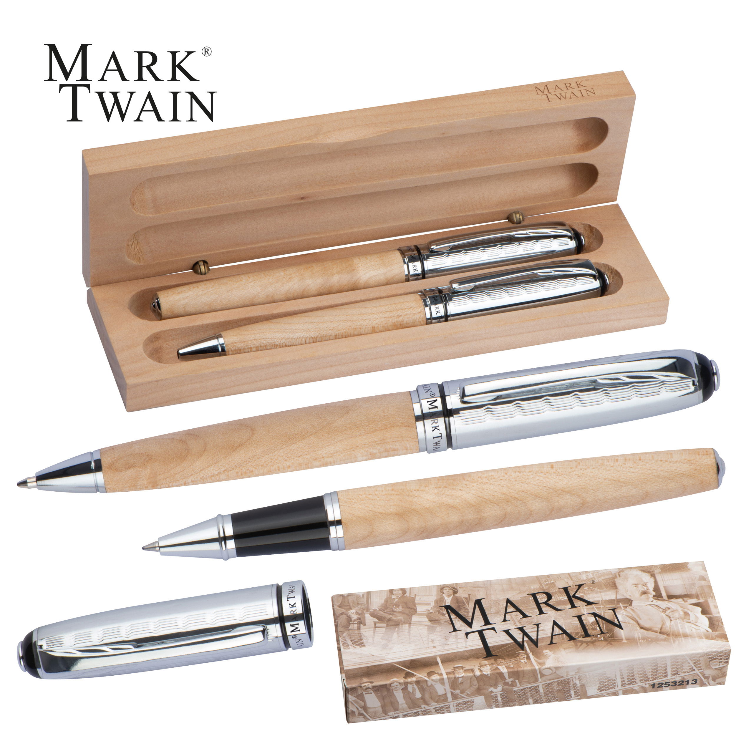 Mark Twain Schreibset aus Holz