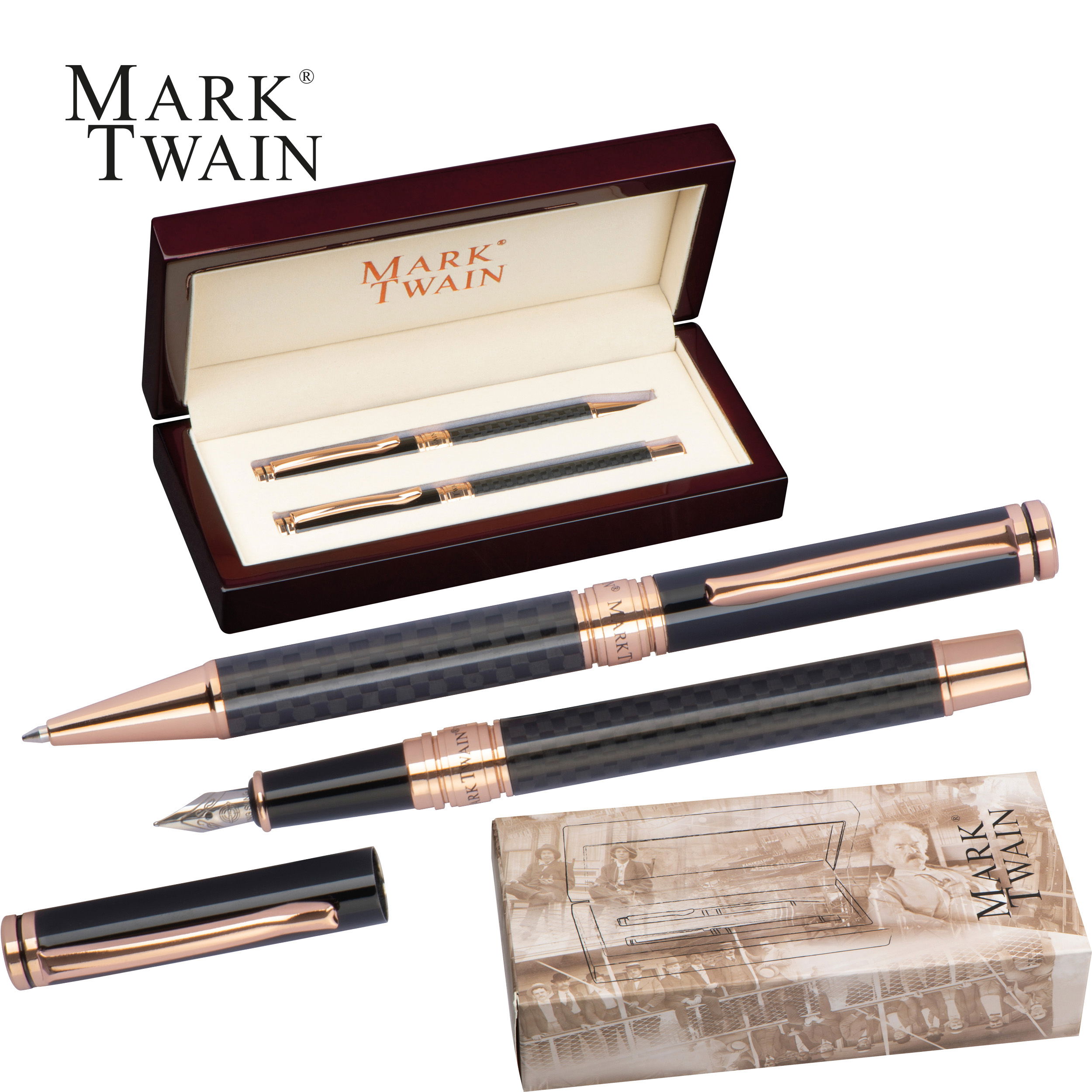 Set d'écriture Mark Twain dans un coffret en bois