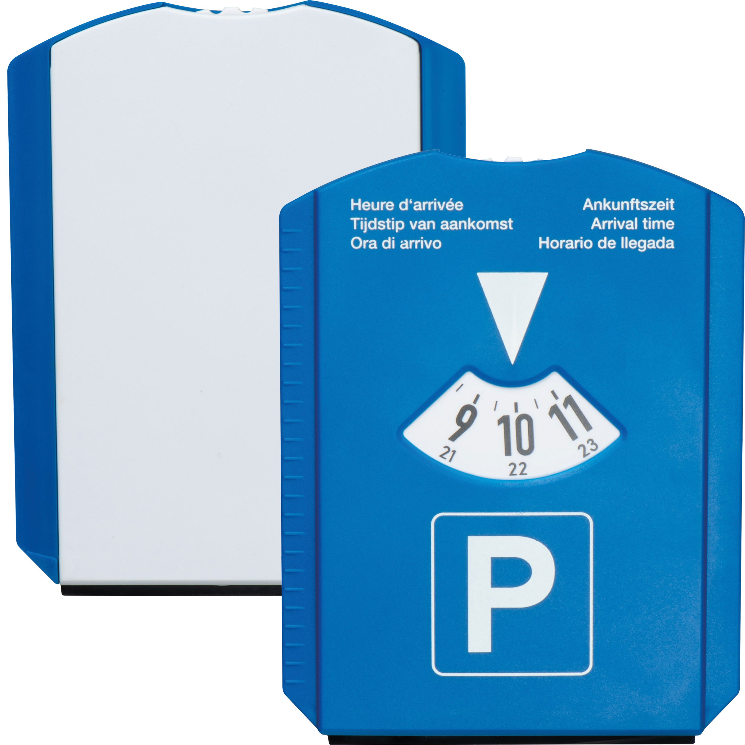 Parking disc with ice scraper