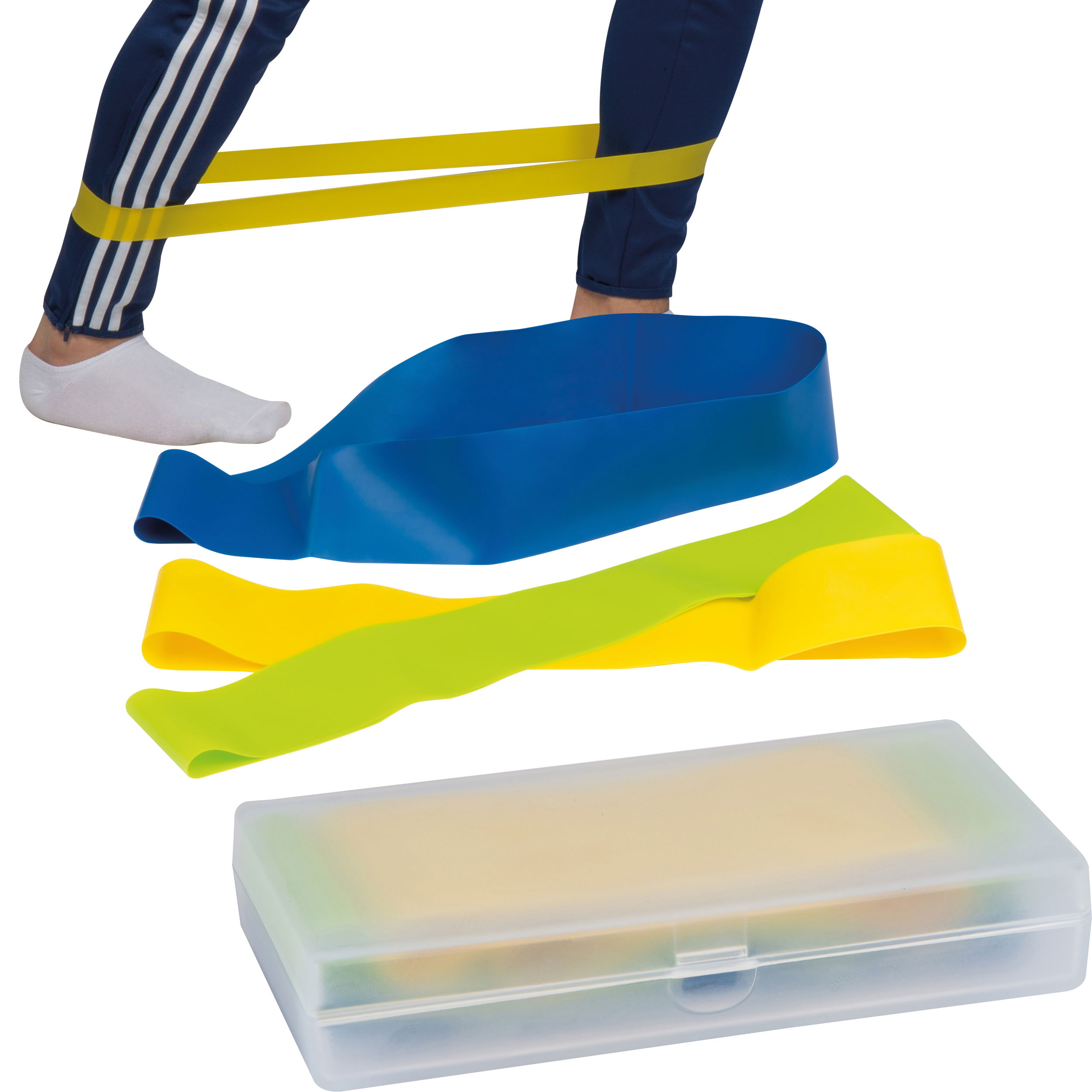 Bandes élastiques de fitness dans une boîte en plastique