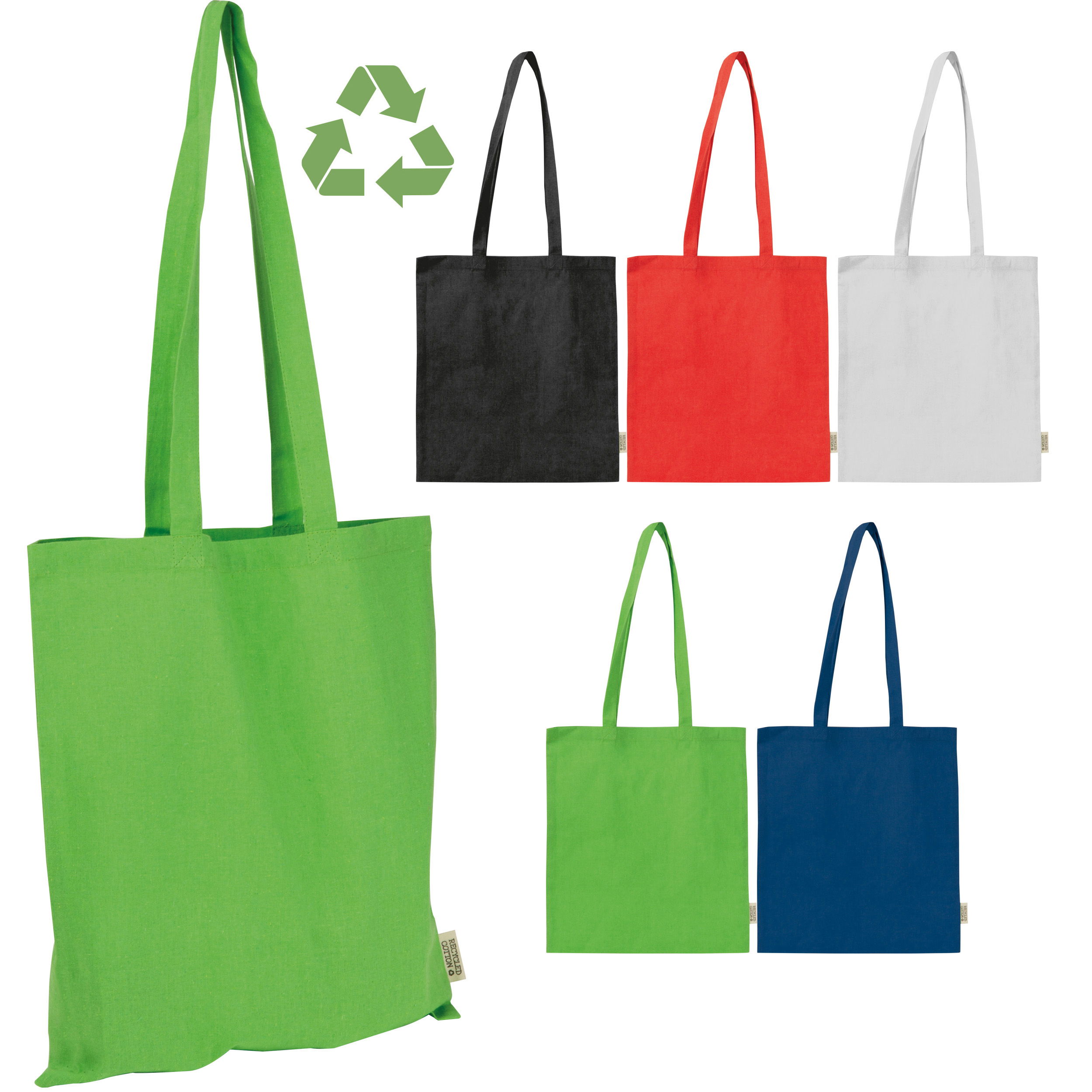 Bolsa de algodón con asas largas fabricada con algodón reciclado y RPET